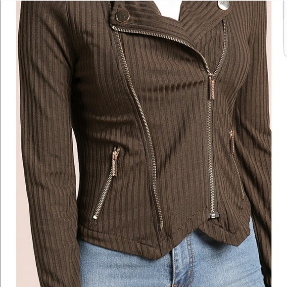 ♦️ LAST Olive Ribbed Multi Zip Military Jacket - Picture 6 of 6